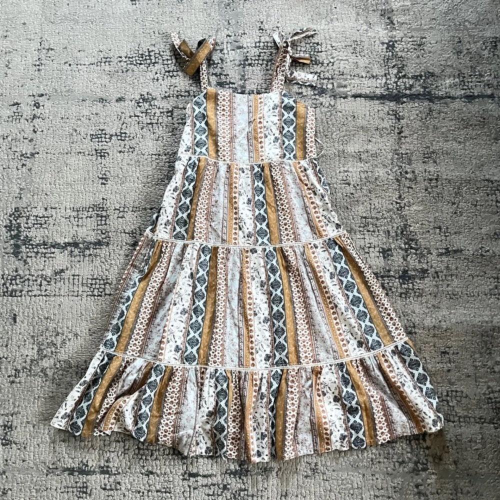 New Lucky Brand Shoulder Tie Tiered Dobby Midi Dress - Picture 16 of 16